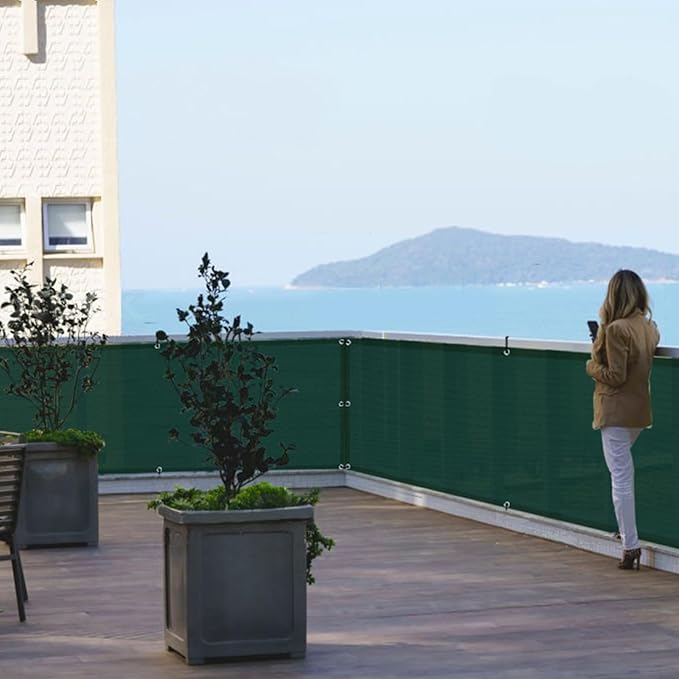 SUNLAX 2'6"x16.4' Dark Green Balcony Privacy Screen Fence Windscreen Cover Fabric Shade Netting Mesh Cloth with Grommets UV Protection for Patio, Backyard, Porch, Railing Shield 90%