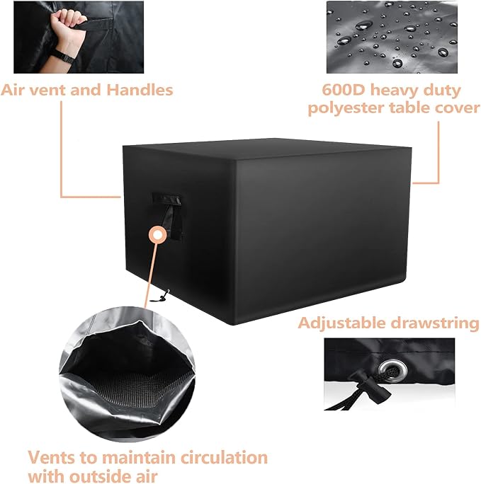 Square Fire Pit Cover Fits 40-44 Inch Fire Pit Table. 600D Heavy Duty Waterproof Firepit Cover. Outdoor Fade Resistant Material with Drawstring and Handles, All Weather