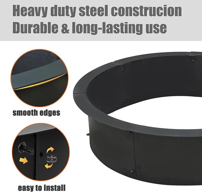 SoulMate Outdoor 35-Inch Outer/31-Inch Inner Fire Pit Ring,Duty Solid Metal Steel Round Firepit Rim Insert for DIY Fire Pits, Outdoor Above or In-Ground, Camping Garden Patio Backyard.