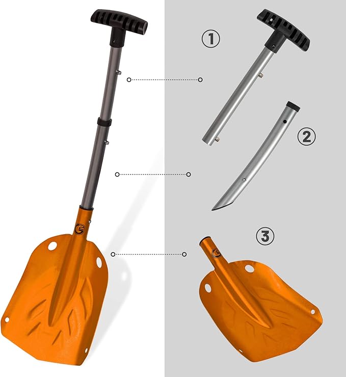 G2 Avalance Kit: Lightweight Aluminum Alloy Snow Shovel with Snow Probe and Storage Bag, Folding Design, Easy to Storage and Carry (Orange)