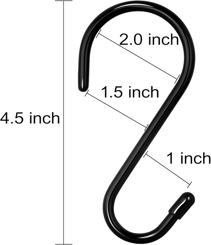 12 Pack 4-1/2 Inch S Hooks, Large Vinyl Coated Closet Hooks Non Slip Heavy Duty for Hanging, Steel Metal Black Rubber Coated for Jeans Plants Clothes Pot Pan Cups Towel