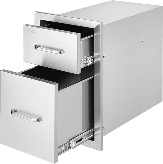 VEVOR Outdoor Kitchen Drawers 13" W x 20.5" H x 21" D, Flush Mount Double BBQ Access Drawer with Stainless Steel Handle, BBQ Island Drawers for Outdoor Kitchens or Patio Grill Station