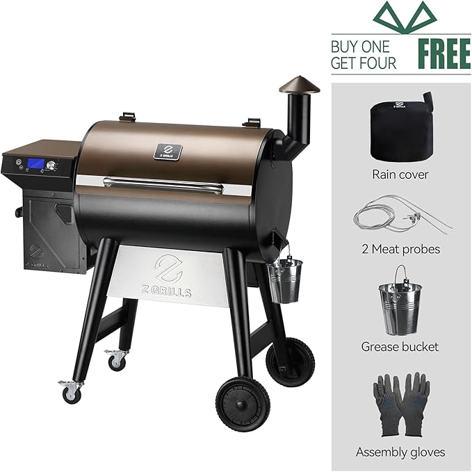Z GRILLS Wood Pellet Grill & Smoker, 8-in-1 Outdoor BBQ Grill with PID 2.1 Controller, 697 sq in Cooking Area, 2 Meat Probes, LCD Screen, Rain Cover Included