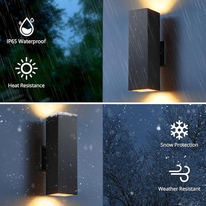 SHIMR Outdoor Wall Lights Dusk to Dawn 2 Pack, ETL Listed Outdoor Light Fixture Wall Mount, Aluminum Anti-Rust Up and Down Outside Lights for House Porch Garage Patio, LED Bulbs Include