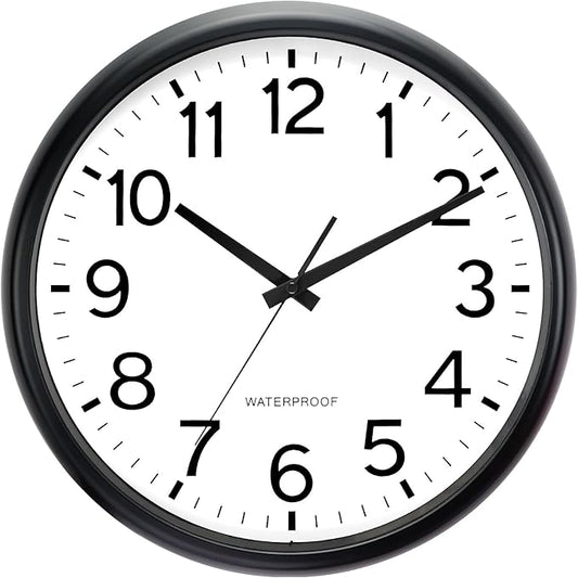 Caysie 16 Inch Sealed Large Outdoor Clock Waterproof, Silent Battery Operated Weatherproof Wall Clocks for Pool Patio Outside Home (Black)