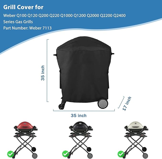 Grill Cover for Weber Q100 Q120 Q1000 Q1200 Q200 Q220 Q2000 Q2200 Q2400 Series Gas Grills, 600D Waterpoorf BBQ Weber Gas Grill 7113 Cover
