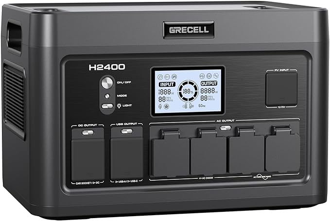 2400W Portable Power Station 1843Wh GRECELL Outdoor Solar Generator with 2400W(4800W Peak) 4 AC Outlets, Fast Charging Emergency Power Backup Battery UPS for Home Outage RV/Van Road Trip Camping