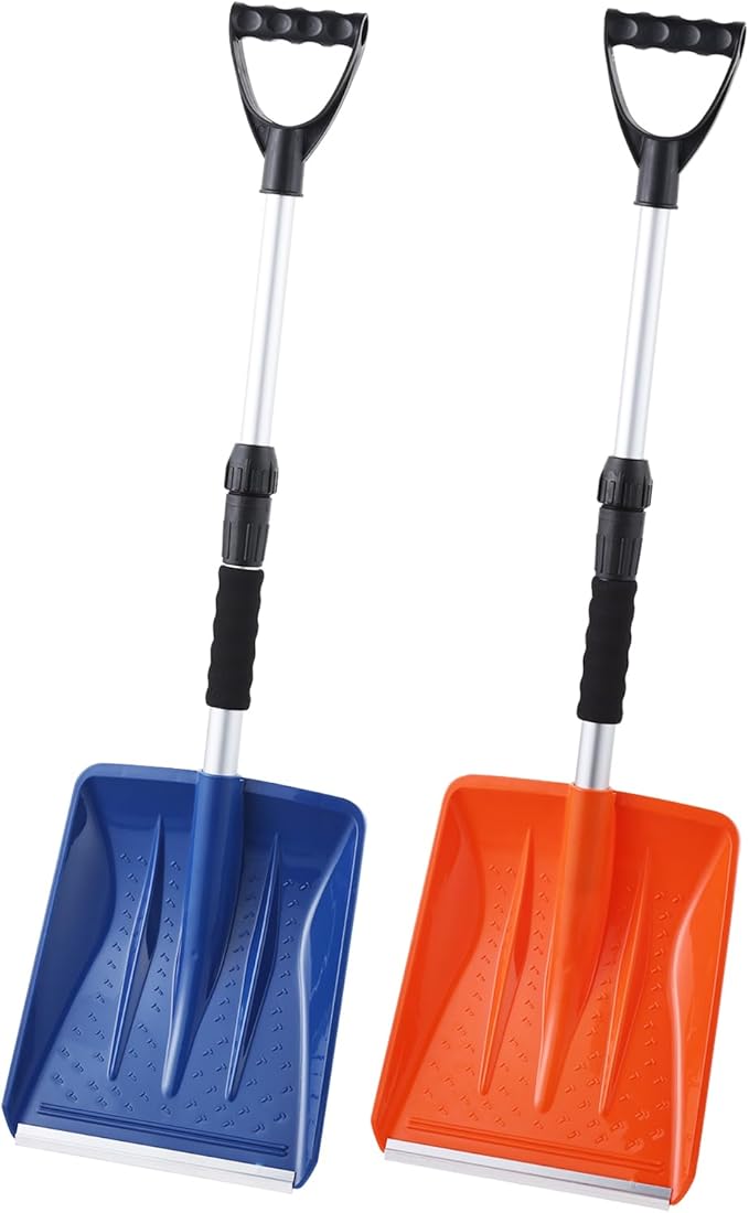 Kids Snow Shovel Snowman Maker Portable Snow Removal Winter Emergency Tools for Car Driveways Use with Extendable Handle Foam Grip Aluminum Wear Strip