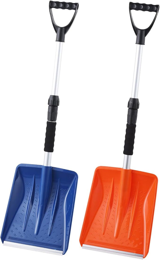 Kids Snow Shovel Snowman Maker Portable Snow Removal Winter Emergency Tools for Car Driveways Use with Extendable Handle Foam Grip Aluminum Wear Strip