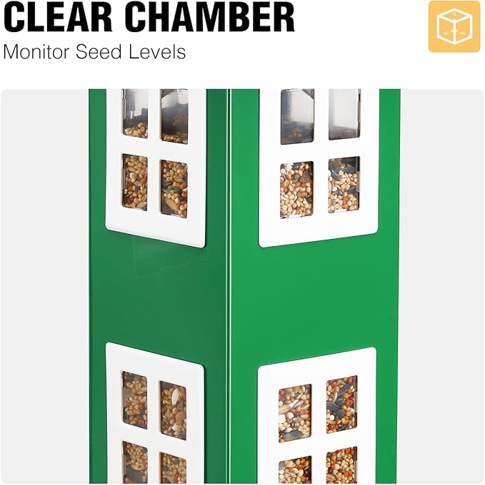 Veehoo Bird House Feeders for Outdoors Hanging-Metal Wild Bird House Feeders with 4 Ports, Country House Design, Garden Yard Decor Hanging Bird Feeder for Outside, Large Capacity, Green