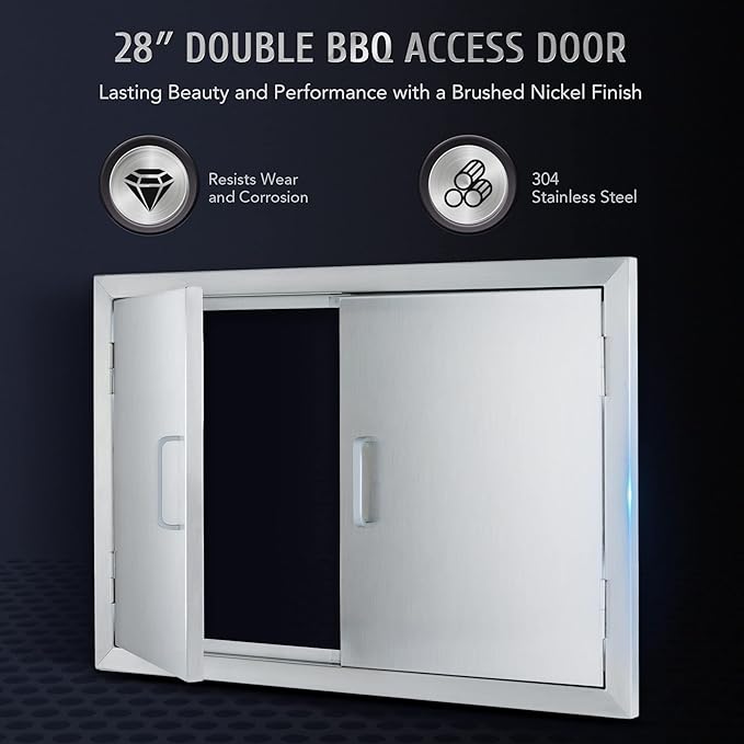 CO-Z Outdoor Kitchen Doors, 28" W x 19" H Weatherproof 304 Stainless Steel Built in BBQ Double Access Door for Outside Kitchen Commercial Grilling Station Barbeque Oven Island Storage Cabinet Door