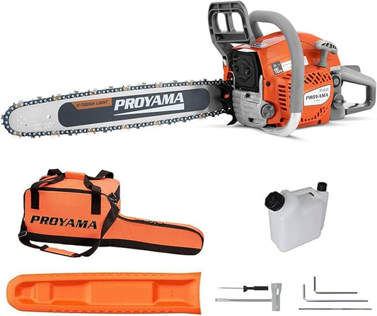 PROYAMA 62CC Gas Powered Chainsaw, 20 Inch 2-Cycle Petrol Handheld Cordless Chain Saw, Gasoline Gas Chainsaws for Tree Wood Cutting