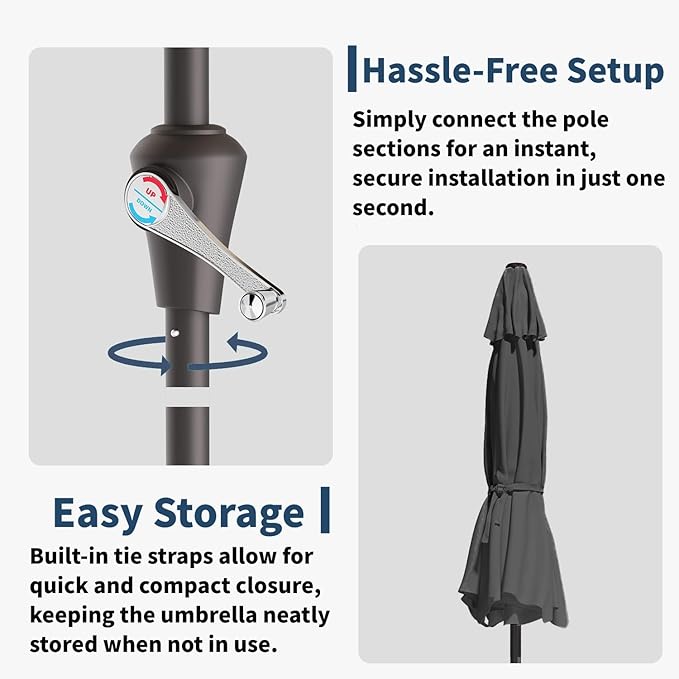 10FT Solar Umbrella 32 LED Lighted Patio Umbrella Table Market Umbrella w/Tilt and Crank, UV-Resistant Outdoor Umbrella for Pool, Garden, Deck, Gray