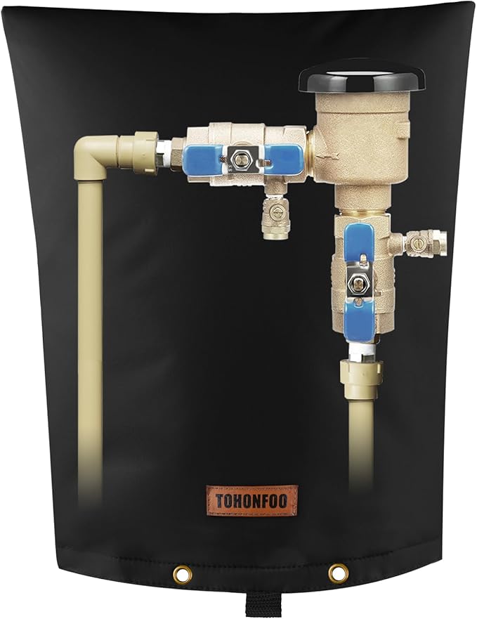 Backflow Preventer Pipe Insulation Cover (5°F) - Irrigation Sprinkler Valve Insulated Pouch - Water Well Pump Cover - Sturdy 5 Layers for Winter Freeze Protection, 14" W x 18" H, Black