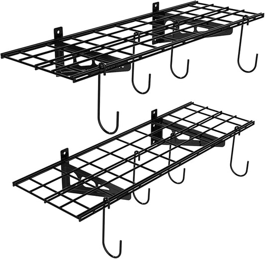 FLEXIMOUNTS Garage Wall Shelving, 2-Pack 1x3 ft, Includes 8 Bike Hooks, Wall Shelf Garage Organization System w/Bike Hangers, Storage Rack, Floating Shelves, 300 lbs Weight Capacity