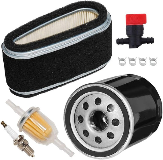 HIFROM 11013-2110 Air Filter Pre Filter 49065-7010 Oil Filter Spark Plug Fuel Filter Shut Off Valve Tune Up Kit Compatible with Kawasaki FC420 14 HP 4-Cycle Engine Lawn Mower Engine Maintenance Kit