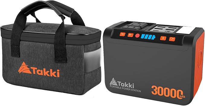 Takki 111Wh Portable Power Station with Carrying Case Bag, Camping Generator Lithium Battery with Peak 120W AC Outlet USB Ports for for Home Power Outages Outdoor Camping