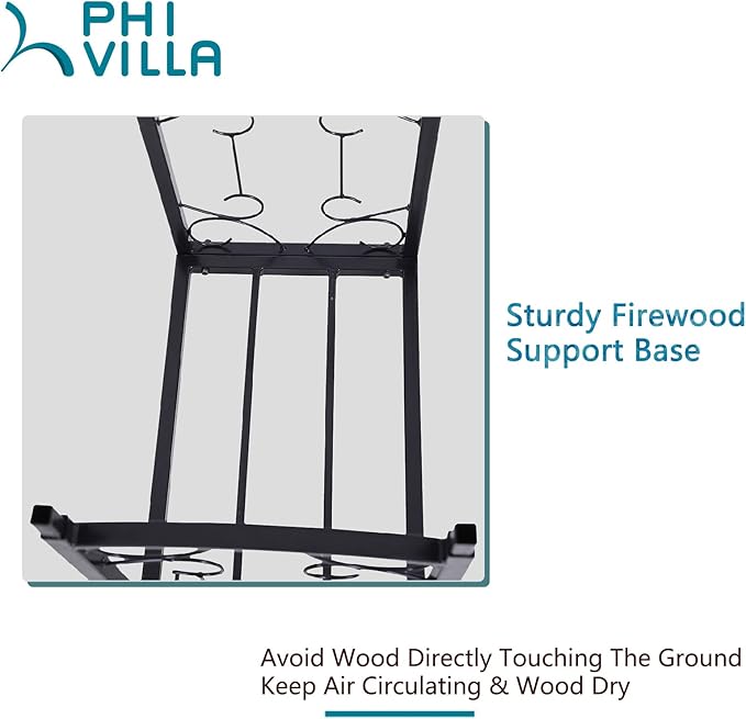 PHI VILLA 2-Layer Firewood Rack Heavy Duty Double-Layer fireplace wood holder Sorting Storage Rack for Outdoor Indoor Decoration