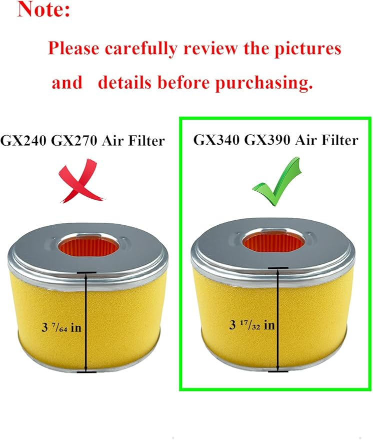 GX390 Air Filter Compatible with Honda GX340 GX 390 11HP 13HP Engine 17210-ZE3-505 17210-ZE3-010 Engines Lawn mowers Air Cleaner and More with spark plug