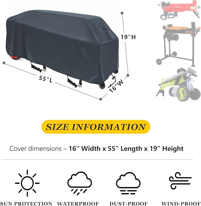 Log Splitter Cover for 5-9 Ton Gas-Powered and Electric-Powered Horizontal Log Splitters. Waterproof Outdoor All-Weather - Thickened and Tear-Resistant, Dustproof, Rainproof and UV-Proof