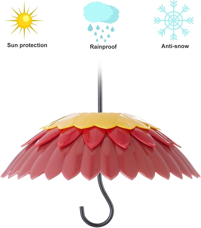 Bird Feeder Rain Guard Cover Dome Skaithee 8" Bird Feeder Baffle for Outside Hummingbird Shade Umbrella with Ant Guard Shepherd Hook, Red Color Attracts Birds & Anti Sun/Rain/Snow (2 Pcs)