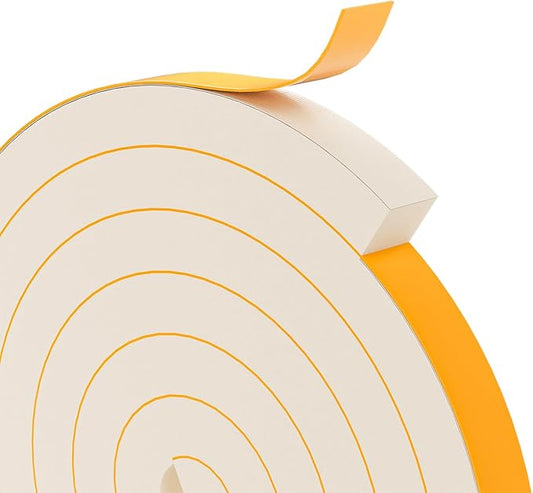 1"×1" EVA Foam Strip with Adhesive Weather Stripping Tape Larger Foam Weather Stripping Strip for Large Gap Insulation (1"×1",6.5FT,White)