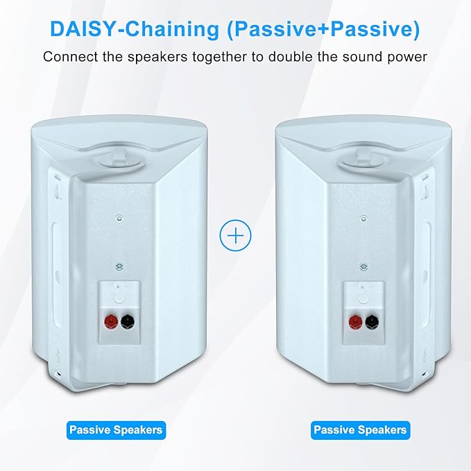 Herdio 6.5 Inch 400W Indoor Outdoor Speakers Wired Waterproof Passive with Powerful Bass,Wall Mount Speakers for Patio Garage Covered Deck,All-Weather Durability(Pair,White)