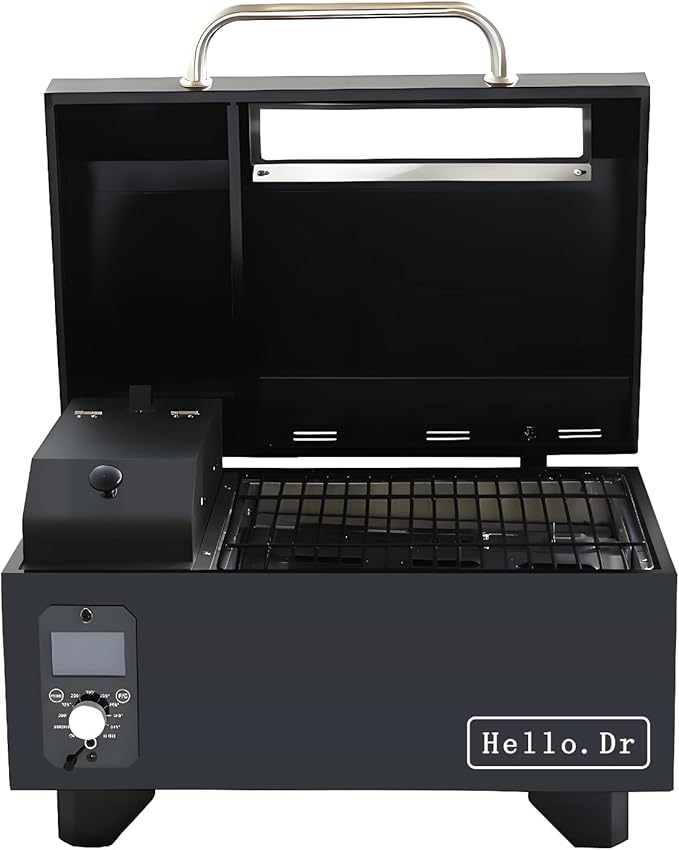Portable Wood Pellet Grills 900°F,Smoker with Viewing Window – 8-in-1 BBQ, Digital Control, LED Screen, Temperature Control, Meat Probe,Bake and Roast, Ideal for Camping, RV, Beach Backyard