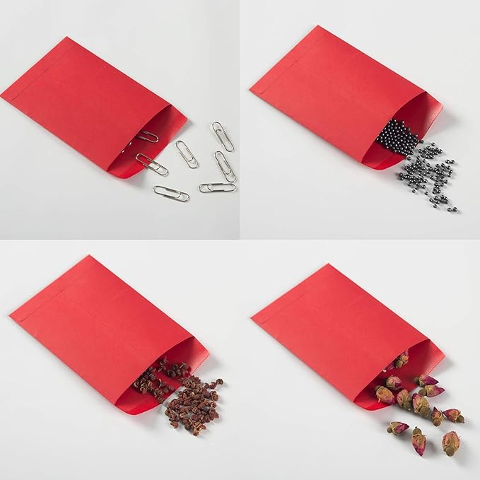 100 Pack Small Coin Envelopes Self-Adhesive Kraft Paper Seed Envelopes Mini Parts Small Items Stamps Storage Packets Envelopes for Garden, Office or Wedding Gift (Red, 2.25×3.5 inch)