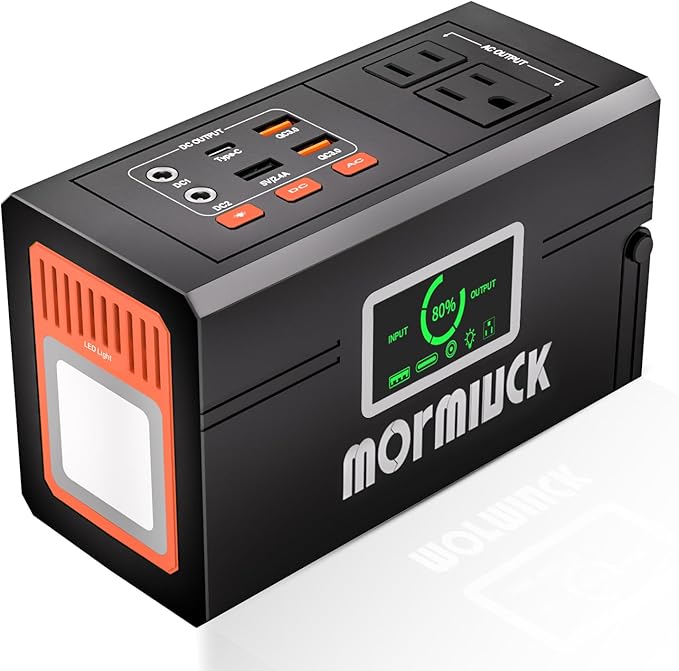 Portable Charger for Laptop, mormluck 88.8wh/127w (Peak 150w) Portable Power Station with Ac Outlet, Led Lights For Power Outage Hurricane Camping Emergency Backup