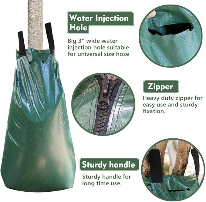 REMIAWY Tree Watering Bag 20 Gallon With Heavy Duty Zipper - Premium PVC Slow Release Drippers for Trees (5 Pack, 5-8 Hours Releasing Time)