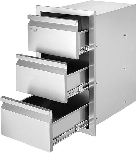 VEVOR Outdoor Kitchen Drawers 14.7" W x 25.4" H x 18.7" D, Box Frame Style Flush Mount BBQ Drawers with Stainless Steel Handle, BBQ Island Drawers for Outdoor Kitchens or Patio Grill Station