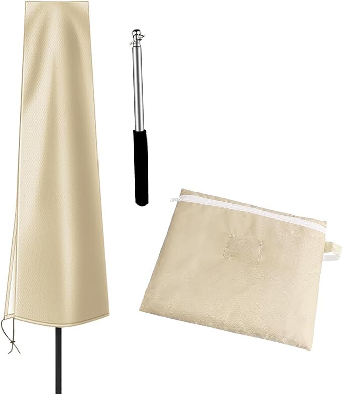 OKPOW Umbrella Covers for Outdoor Umbrellas - Small Patio Umbrella Cover for 6 ft to 9 ft Outdoor Table Umbrella - Waterproof Windproof Anti-UV Garden Parasol Covers, Khaki