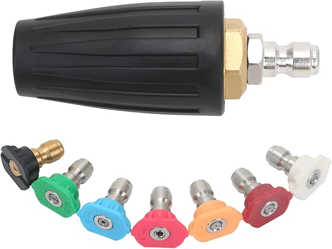 STYDDI Pressure Washer Turbo Nozzle Set, 3600 PSI 3.0GPM Power Washer Turbo Rotating Nozzle with Multiple Degrees Nozzle and Second Story Nozzle, 3.0 Orifice, 1/4 Inch Quick-Connect