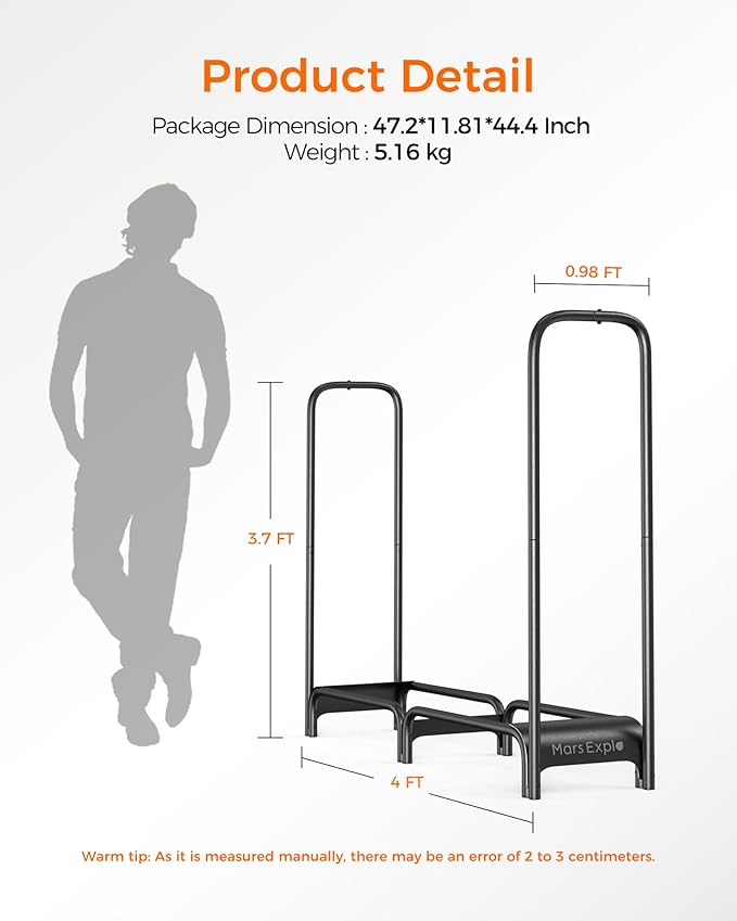 Firewood Rack,4ft Heavy Duty Fire Wood Storage Racks for Indoor Outdoor,Metal Log Holders for Firewood,Fireplace Wood Pile Storage Stacker Organizer, Black