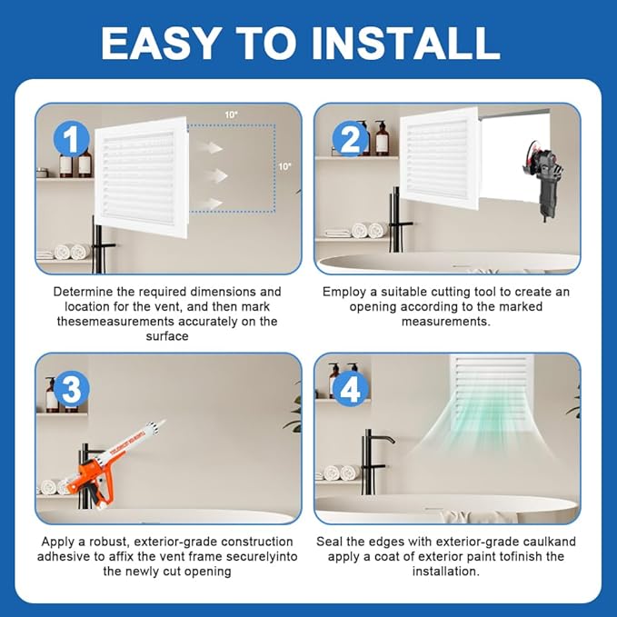 11.65 x 11.65 inch - Access Doors - Access Panel for Drywall with Push-Button Switch - Access Panel with Vent - Aluminum Alloy - White - Good Ventilation - Inside Dimensions: 10 x 10 inch