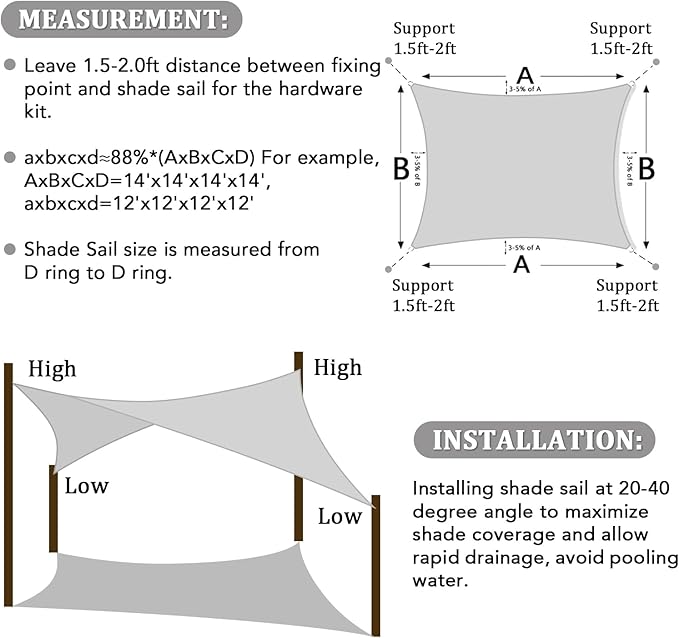 Shade&Beyond Sun Shade Sail Breathable UV Block Outdoor Covering Cloth for Backyard, Pool, 15'X24', Light Grey (Customized Available)