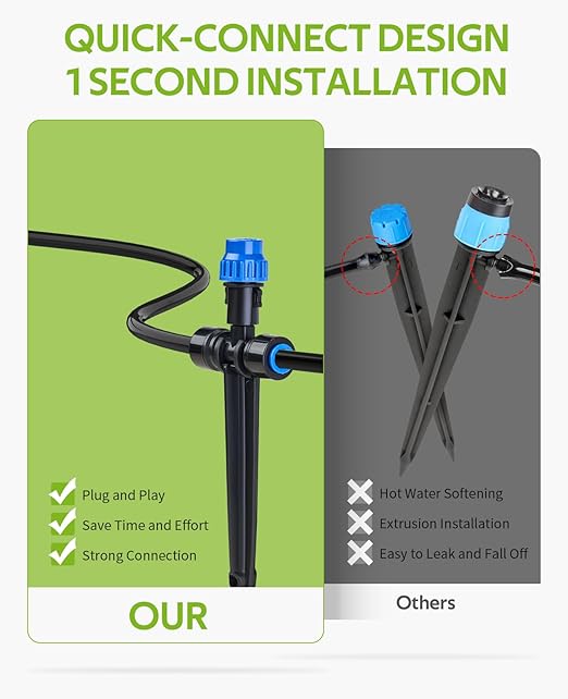 HIRALIY 59FT Greenhouse Misting Drip Irrigation Kit, Hanging Plant Watering, Garden Watering System with 1/4" Blank Tubing and Misting Nozzles, Quick Connector Design Automatic Irrigation System