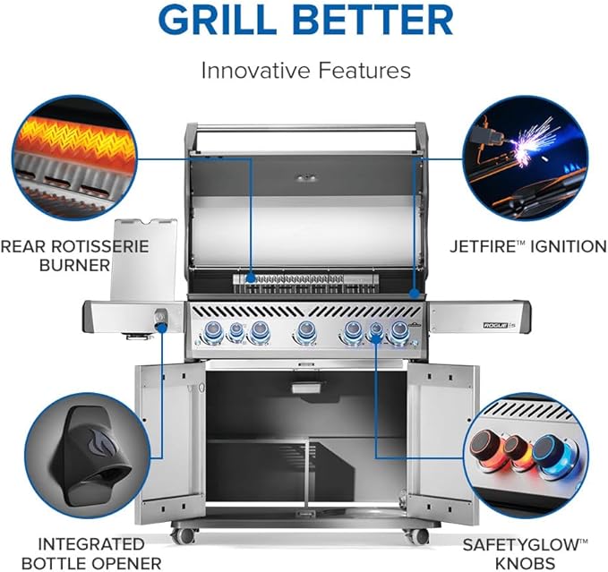 Napoleon Rogue PRO-S 625 Propane Gas Grill with Infrared Side and Rear Burners, Stainless Steel, Durable 7-Burner Ultimate Grilling Experience