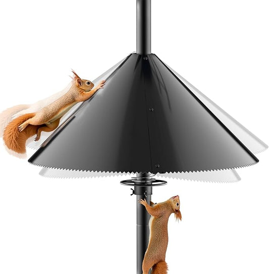 Squirrel Baffle for Bird Feeder Pole - Bird Feeder Baffle with Steel Spring Motion for Better Defense, Polycarbonate Extra-Thick Squirrel Guard for Outside Pole Mount, 19 Inch, Metal Buckle