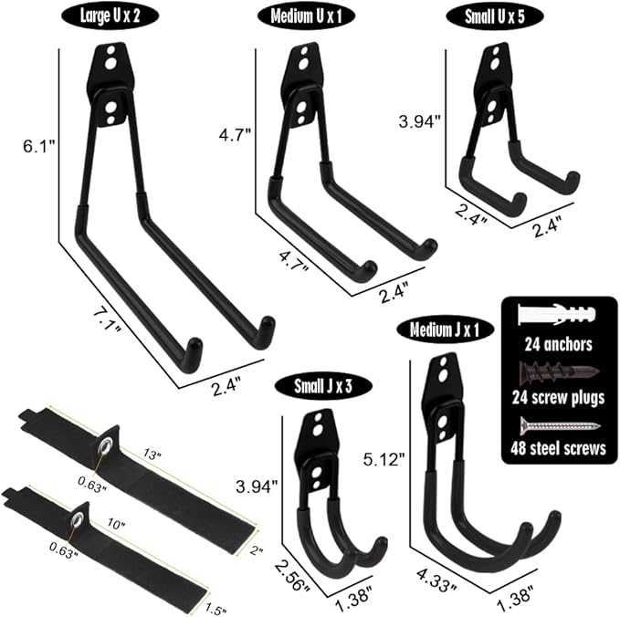 Garage Hooks Heavy Duty 14 Pack, Steel Garage Storage Hooks, Tool Hangers for Garage Wall Utility Wall Mount Garage Hooks and Hangers with Anti-slip Coating for Garden Tools, Ladders, Bulky Items