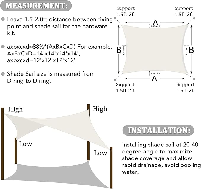Shade&Beyond Sun Shade Sail Breathable UV Block Outdoor Covering Cloth for Backyard, Pool, 15'X24', Cream (Customized Available)