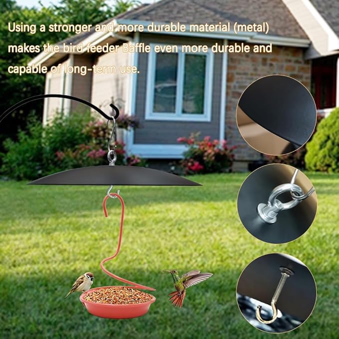 2 Pack Bird Feeder Baffle, Metal Rain Guard for Bird Houses Outside,13 inch Metal Hanging Baffle Weather Cover for Outside