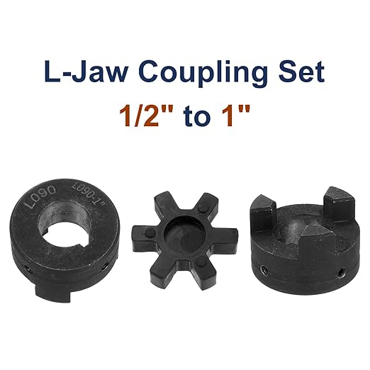 uxcell 1/2" to 1" L090 Flexible 3-Piece L-Jaw Coupling Coupler Set & Buna-N NBR Rubber Spider for Log Splitter Hybrid Equipment