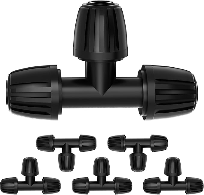 Bonviee 6 Pack 1/2 Inch Drip Irrigation Tee Connectors, Barbed Lock Fittings for 1/2β Tubing, Leak-Proof 3-Way Coupler for Garden Hose, Drip System Repair & Extension