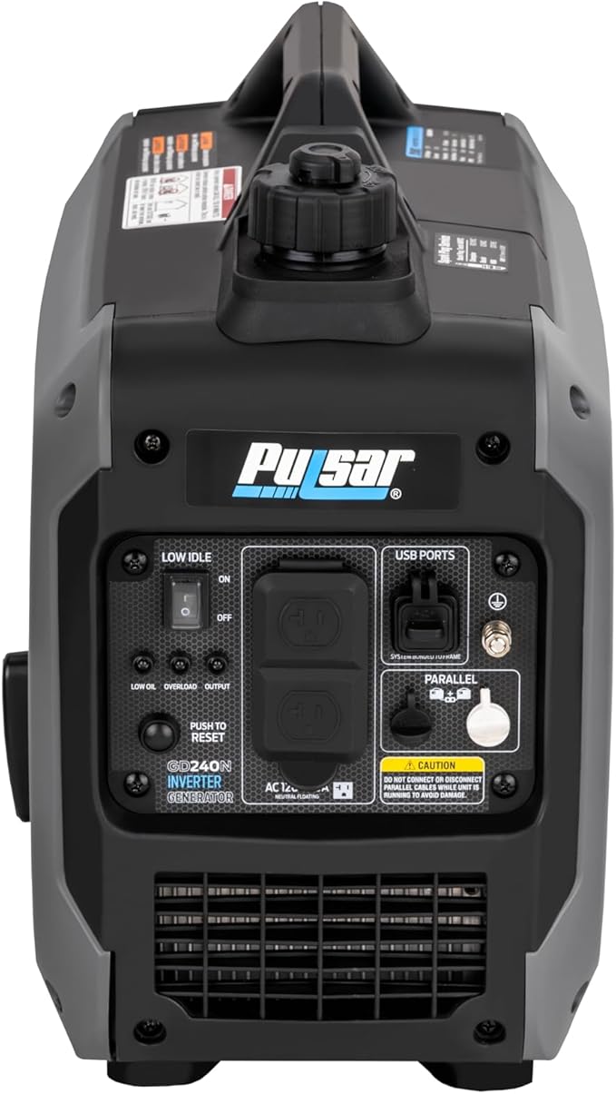Pulsar 2,400W Portable Gas-Powered Quiet Inverter Generator With USB Outlet & Parallel Capability, GD240N