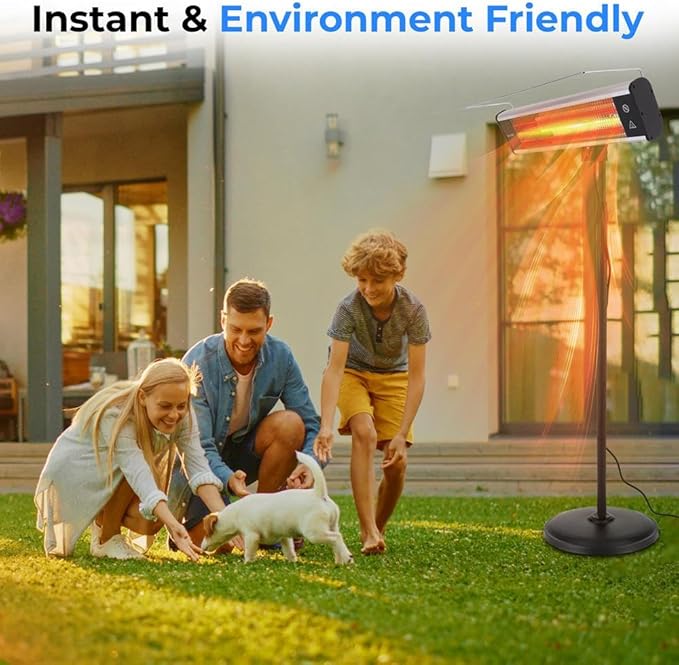SereneLife Infrared Patio Heater, Electric Patio Heater for Indoor/Outdoor Use, Portable Stand Heater with Remote Control, 1500 W, for Restaurant, Patio, Backyard, Garage, Decks (Black)