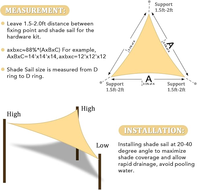 Shade&Beyond Sun Shade Sail Breathable UV Block Outdoor Covering Cloth for Backyard, Pool, 15'X15'X15', Sand (Customized Available)