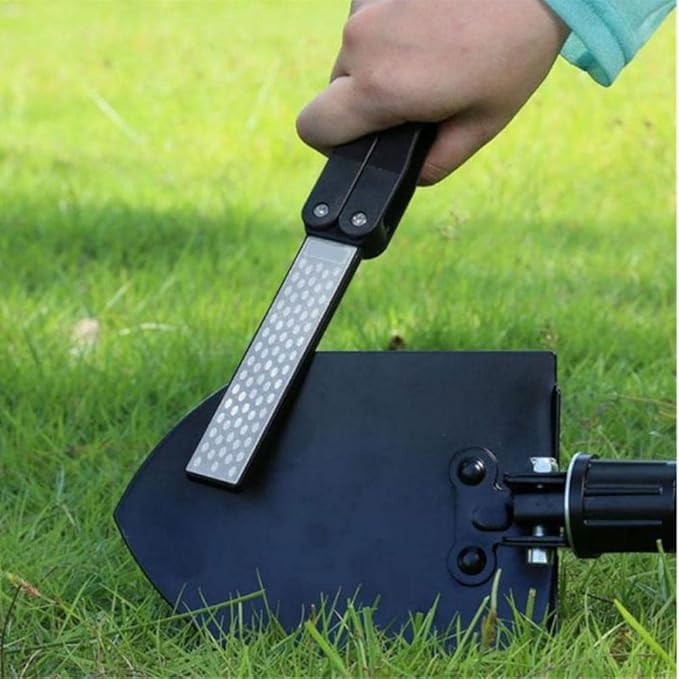 Double Sided Sharpener, Folding Pocket Knife Sharpening Stone Portable Garden Tool Sharpener for Axe Hatchet Lawn Mower Blade Garden Shears Chisels Spade Drills