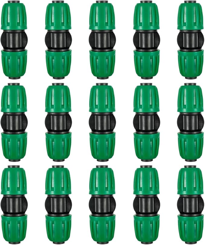 15 Pcs 1/2 Inch Irrigation Tubing Coupling Fittings Connectors, (1/2" ID x0.6-0.63" OD) Drip Line Couplings Anti-Drop Barbed Coupler Connectors for 1/2" Drip Irrigation Tubing System Connection